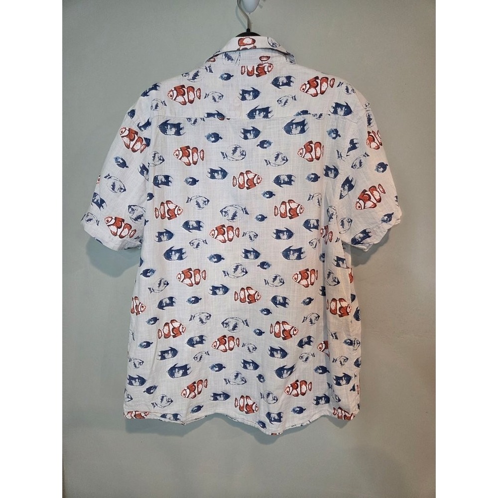 Tenth + Ocean Fish Print Button Down Shirt Mens Large White Cotton Clownfish SS - Picture 5 of 6